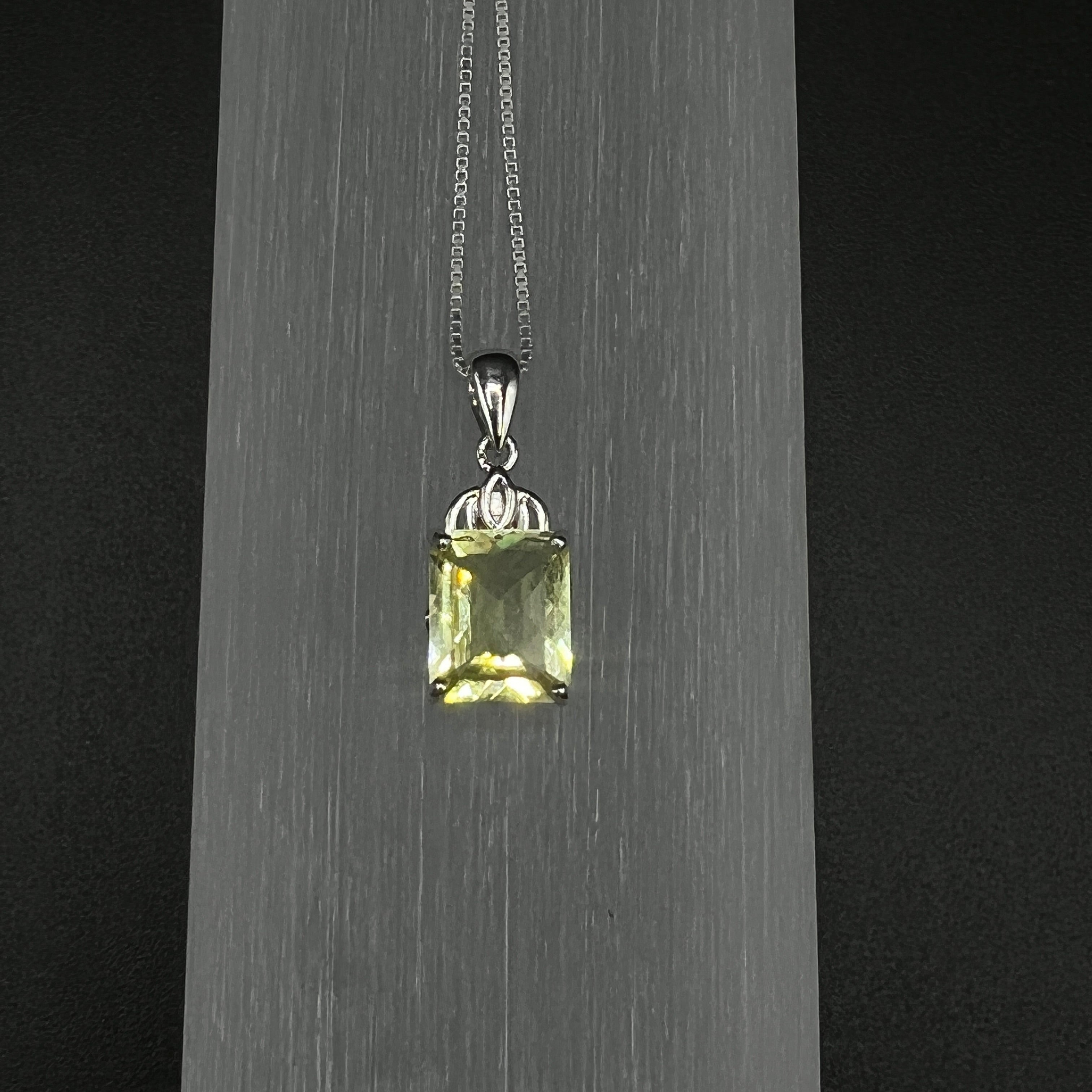 Sterling Silver Elongated-Cushion Lemon Quartz Pendant Necklace