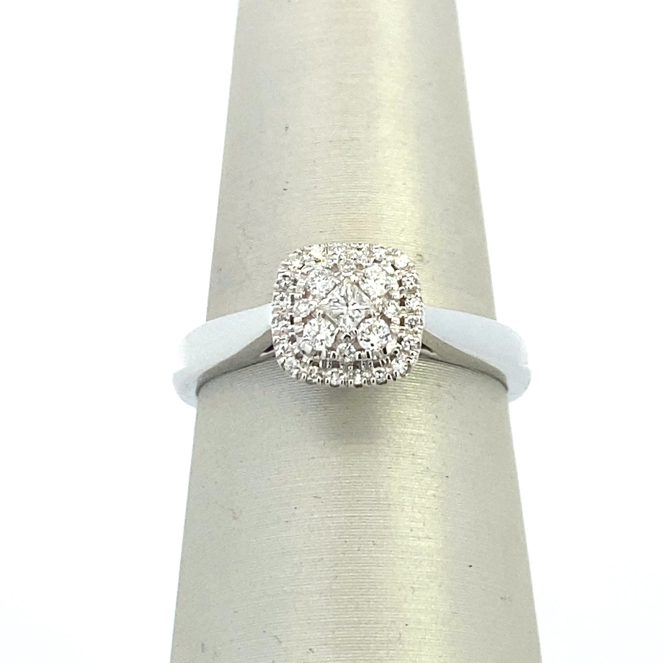 The "Emma" — 14K White Gold 1/4CTW. Cushion-Halo Diamond Cluster Engagement Ring