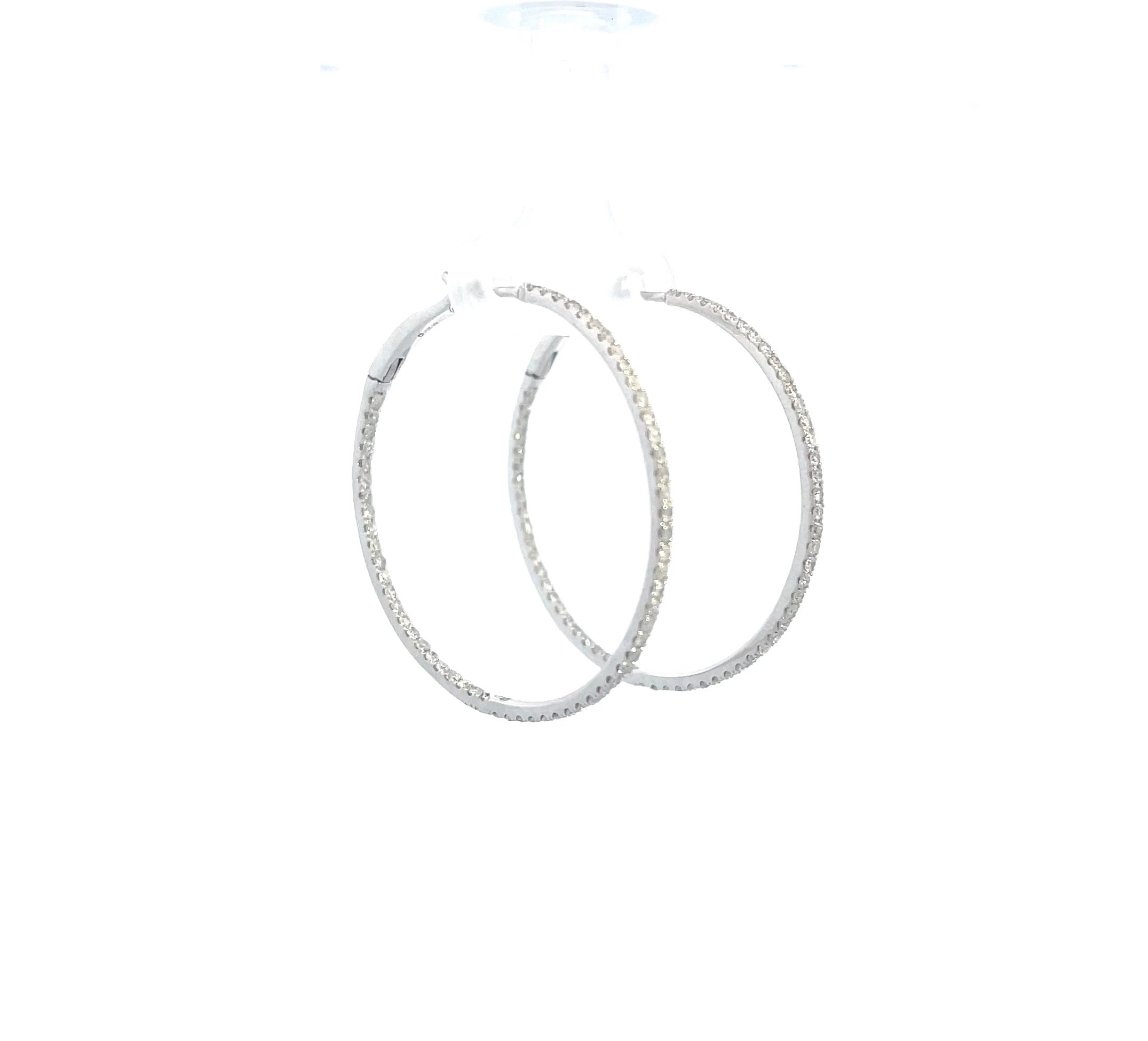 10K White Gold Diamond Hoop Earrings