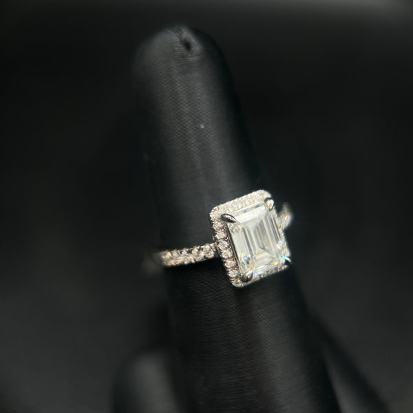 Sterling Silver Moissanite Emerald Cut Engagement Ring