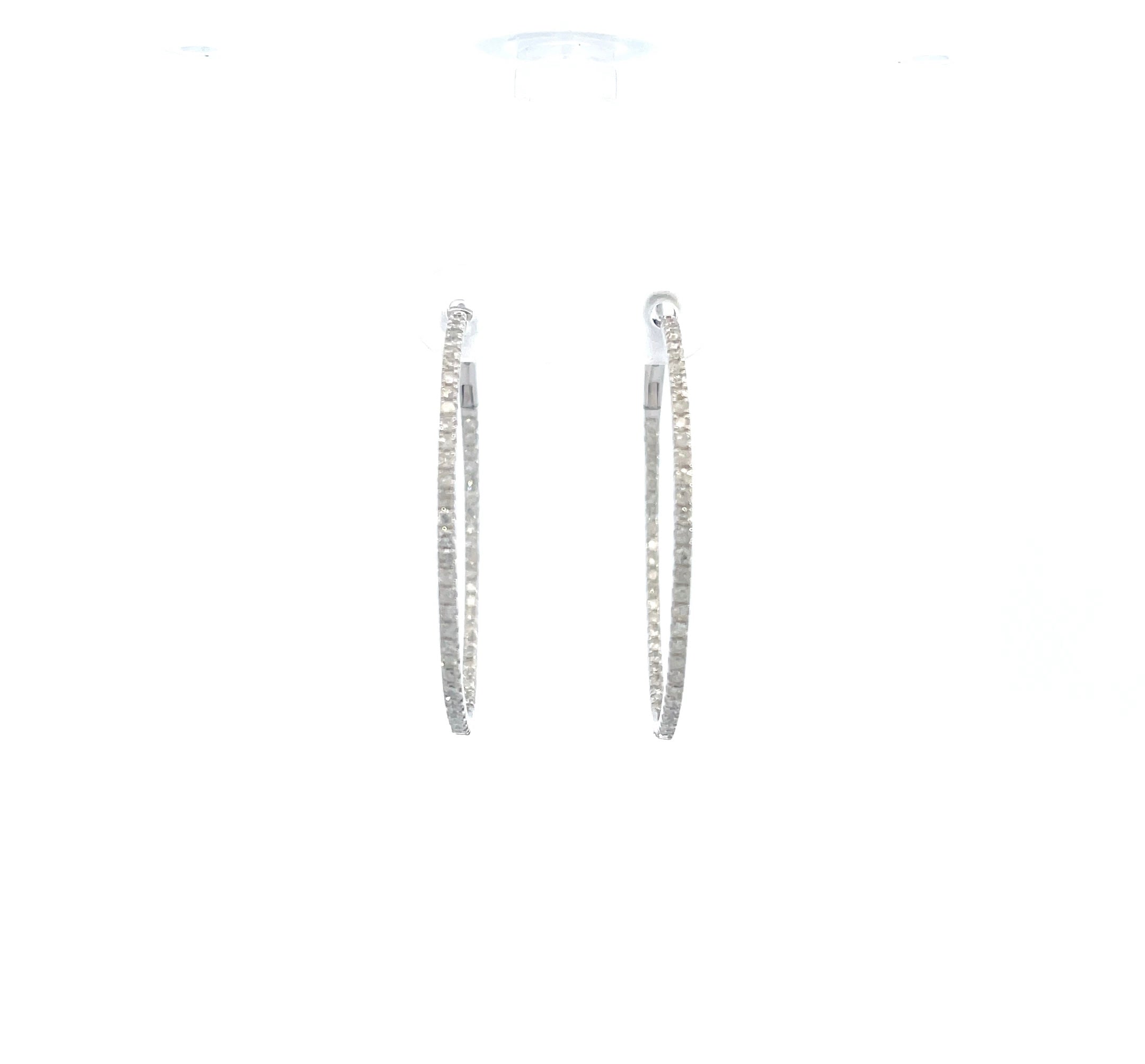 10K White Gold Diamond Hoop Earrings