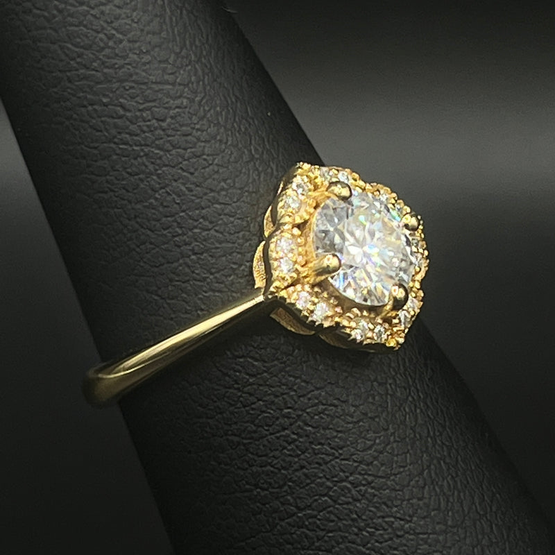 Vintage Inspired Yellow Gold-Plated Moissanite Ring