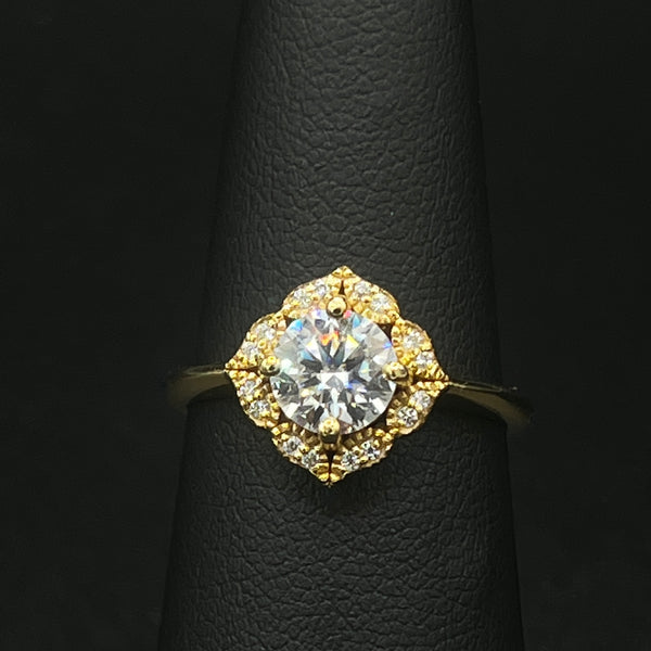 Vintage Inspired Yellow Gold-Plated Moissanite Ring