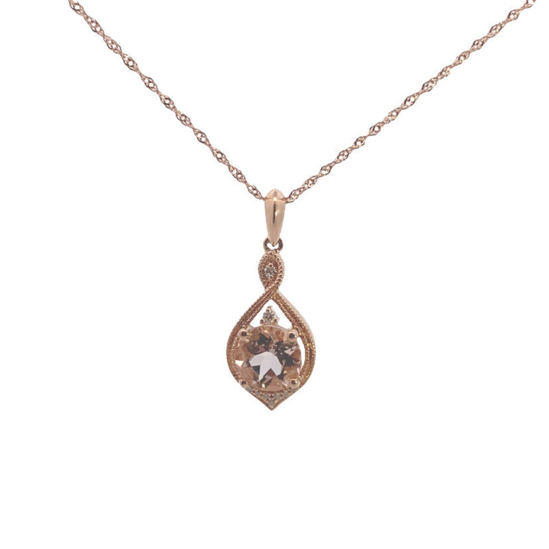 14K Rose Gold 1-1/6CT. Morganite & 1/20CT. Diamond Vintage-Inspired Pendant