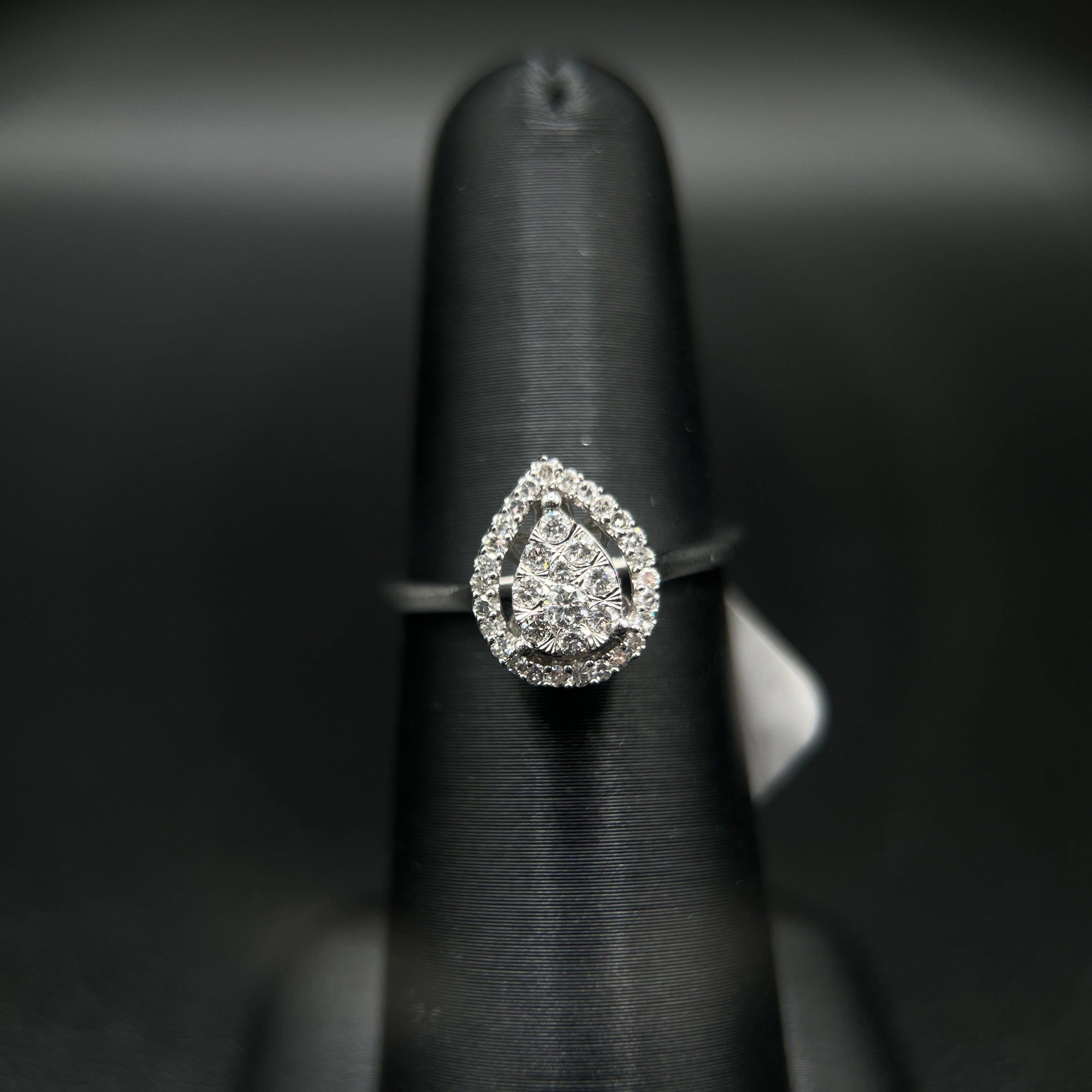 10K White Gold "ELLA" 1/4CT. Diamond Pear-Framed Cluster Engagement Ring