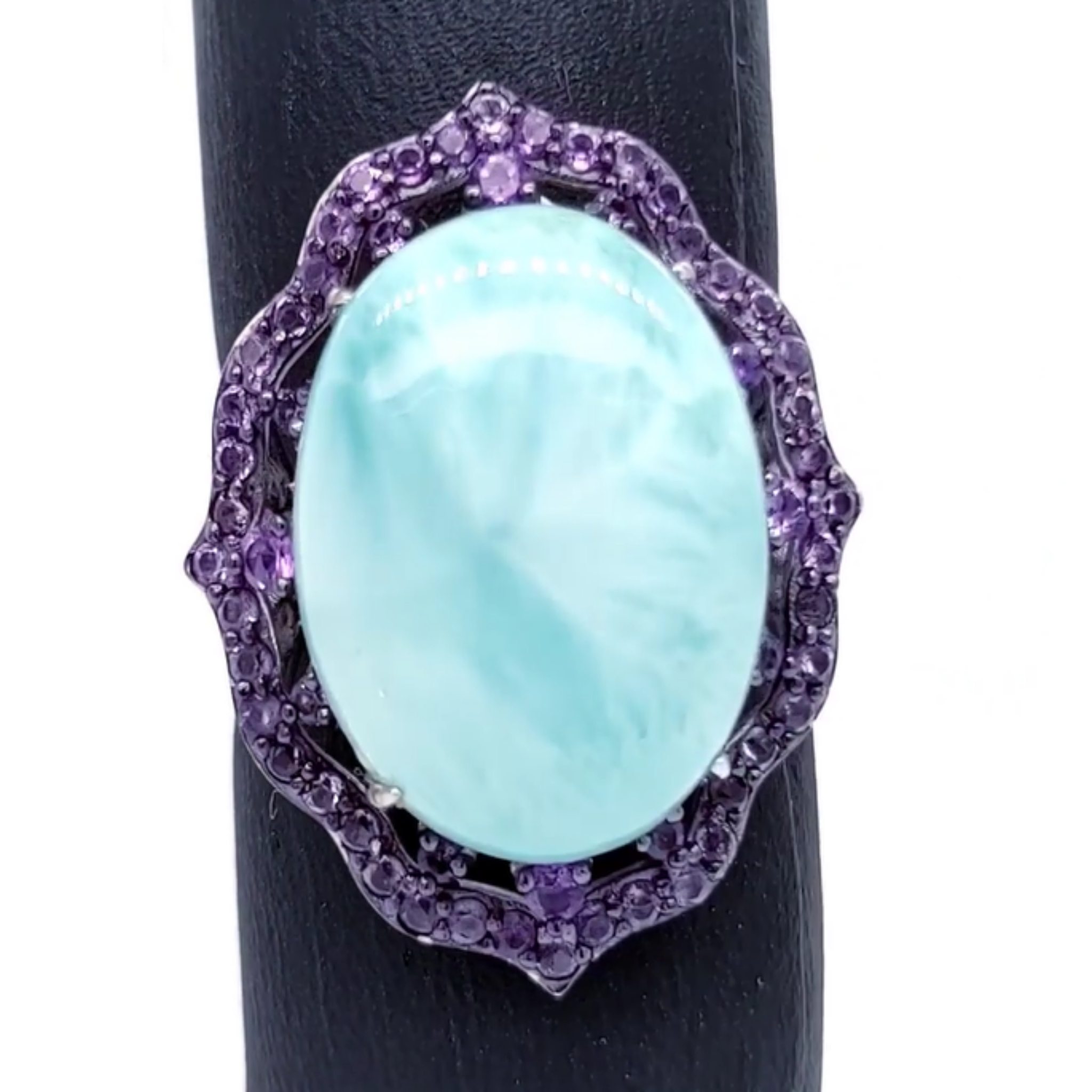 Sterling Silver Large Larimar & Amethyst Cocktail Ring