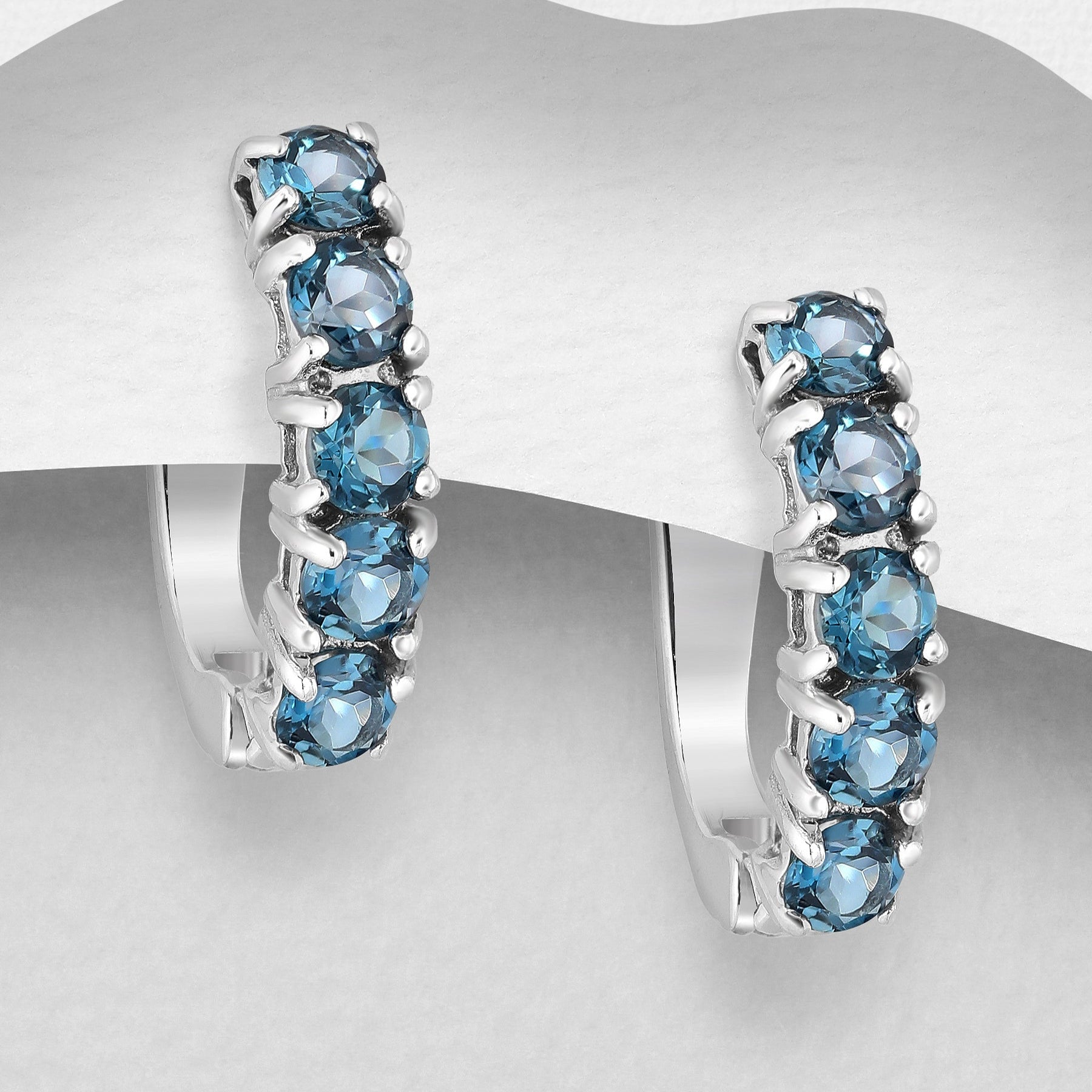 Sterling Silver London Blue Topaz Leverback Hoop Earrings