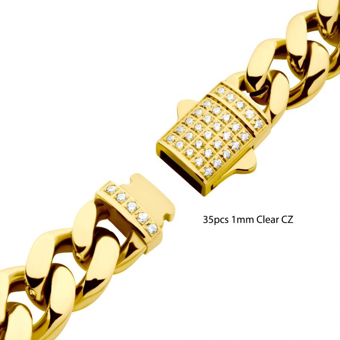 INOX Stainless Steel 8mm 18K Gold IP Miami Cuban Chain Bracelet