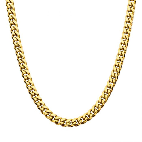 INOX Stainless Steel 10mm 18K Gold 22" IP Miami Cuban Chain Necklace with CZ Double Tab Box Clasp
