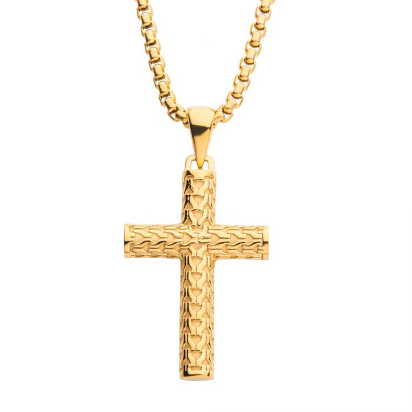 INOX 18K Gold-Plated Cross 22" Box Chain