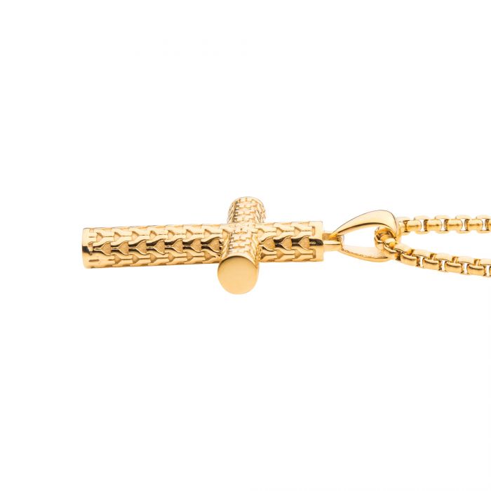 INOX 18K Gold-Plated Cross 22" Box Chain