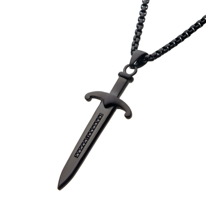 INOX Black IP-Plated Stainless Steel Sword Pendant with 24" Chain