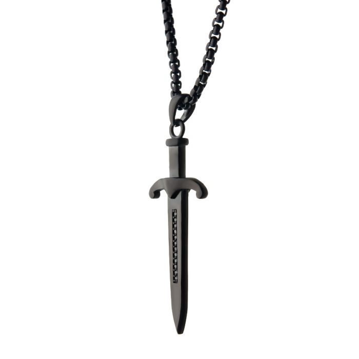 INOX Black IP-Plated Stainless Steel Sword Pendant with 24" Chain