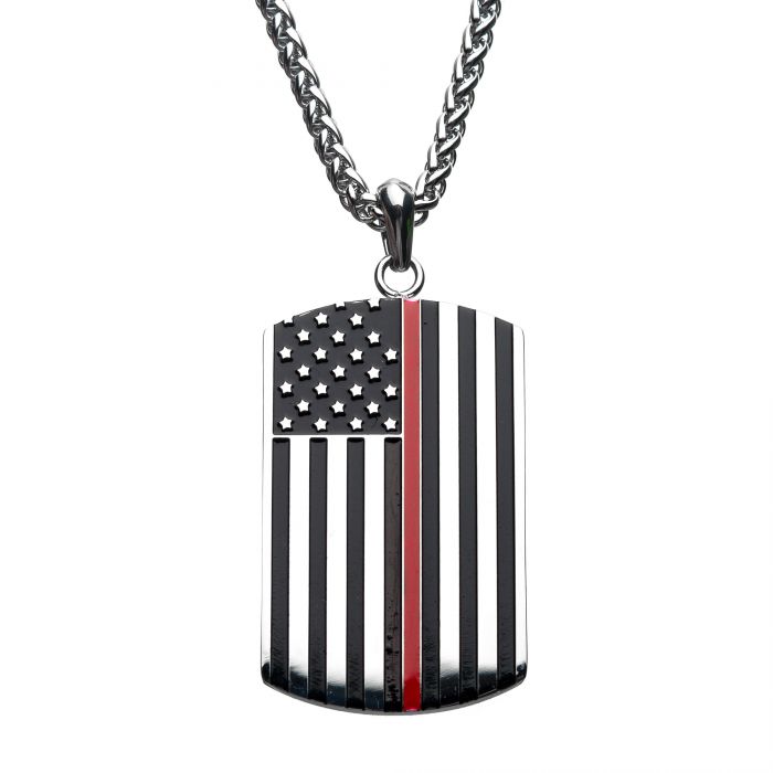 INOX American Flag Firefighter Enamel Pendant with 24" Chain