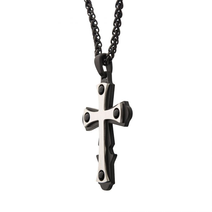INOX Stainless Steel Two-Tone Black Cross Pendant