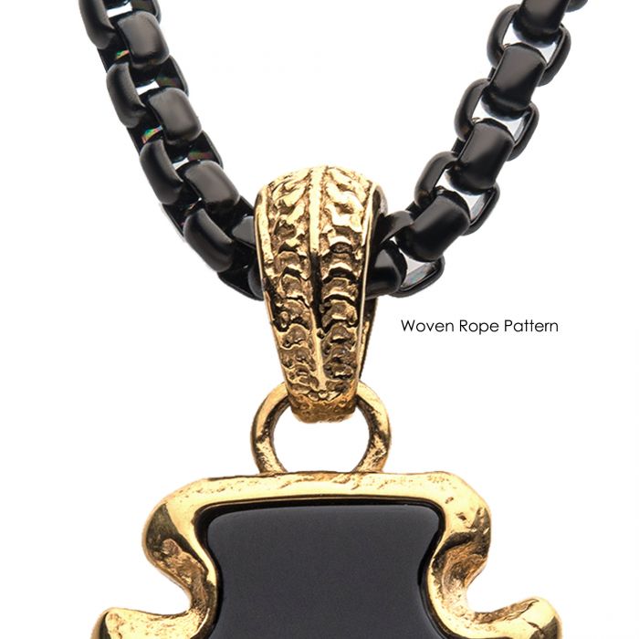 INOX 18K Yellow Gold-Plated Stainless Steel & Black Agate Stone Arrowhead Pendant