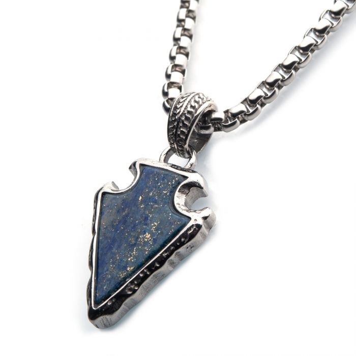 INOX Stainless Steel & Lapis Lazuli Stone Arrowhead Pendant