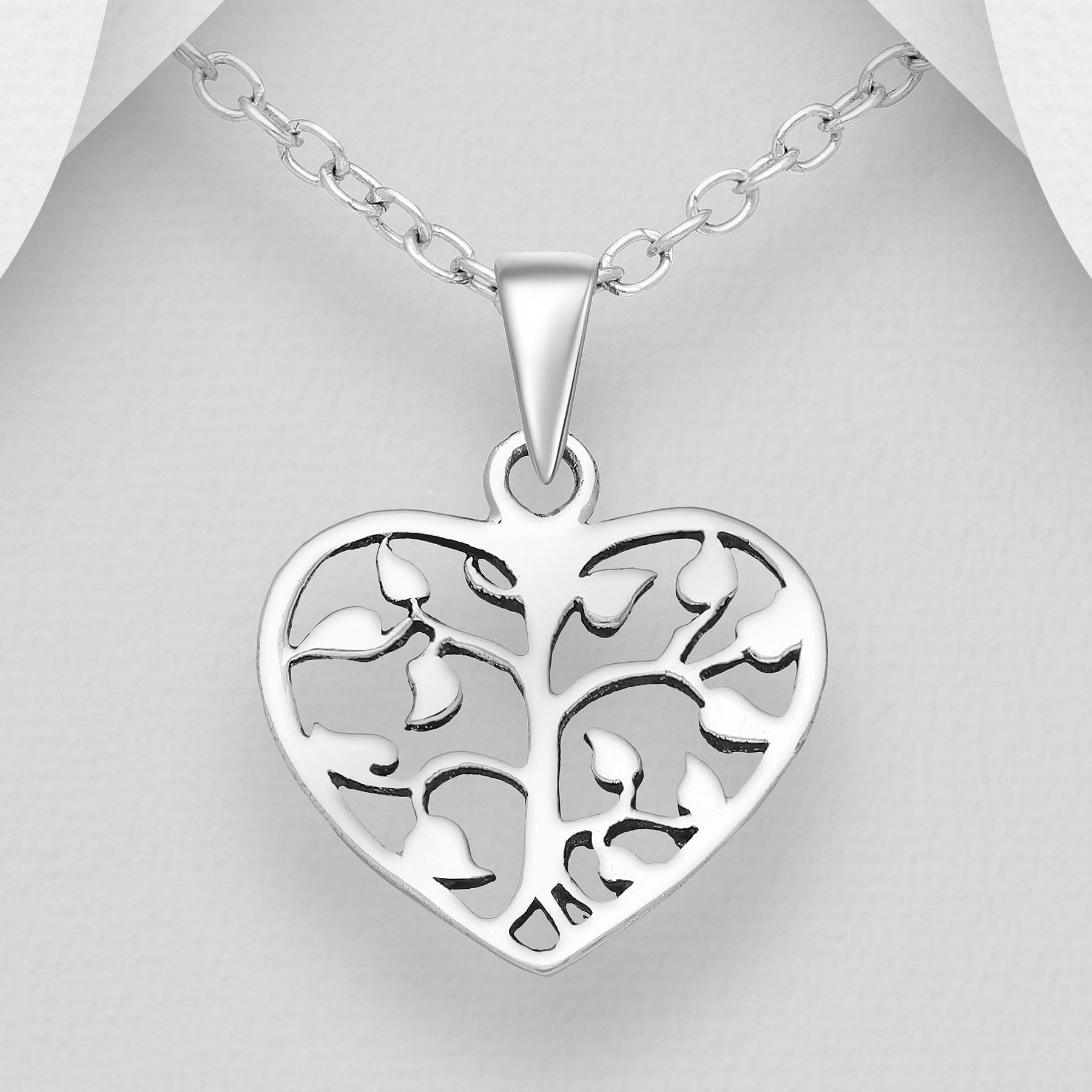 Sterling Silver Heart Tree Of Life Pendant Necklace