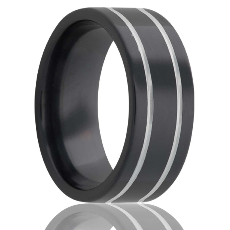 Men's 8MM Zirconium Band with Dual-Grooved Accents